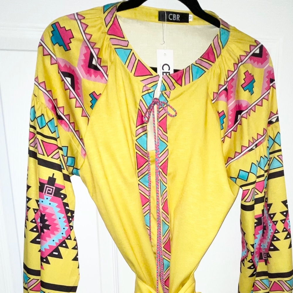 Long sleeve Aztec printed dress/coverup
